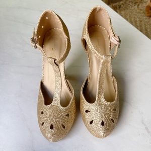 Modcloth Gold Glitter Vintage-Style Heels (Graham Street Brand) Size 8